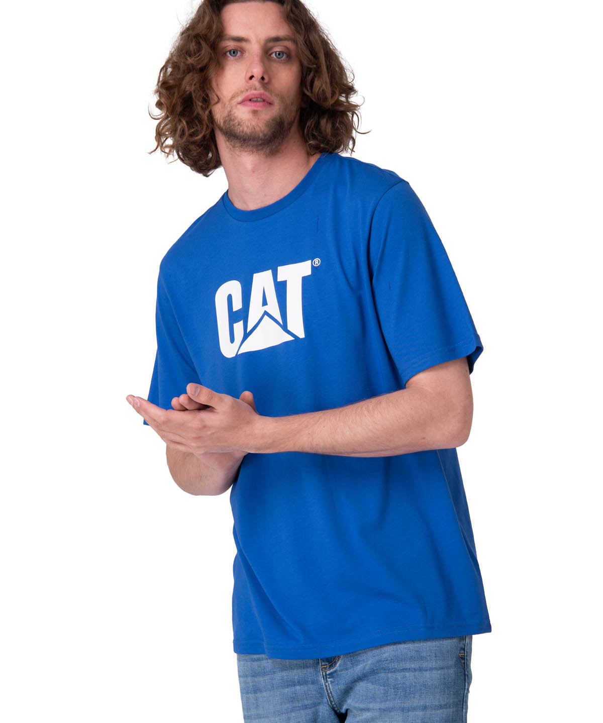 Polera Manga Corta Hombre Cat Logo Tee Azul