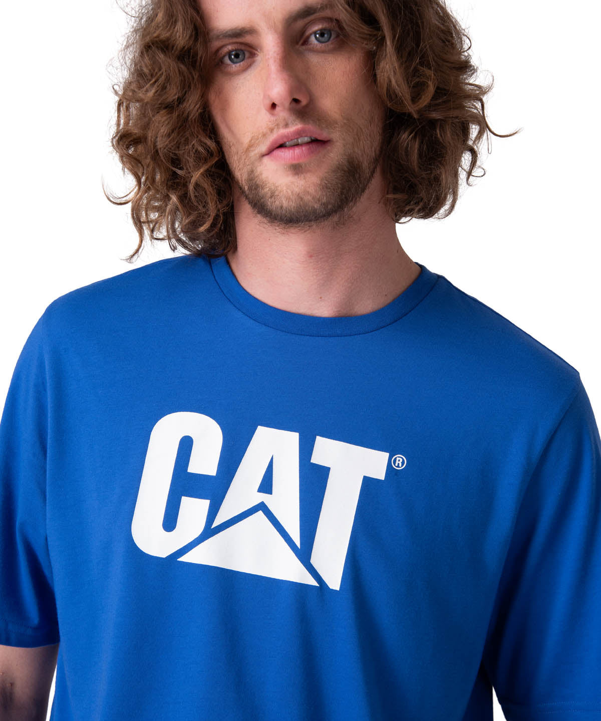 Polera Manga Corta Hombre Cat Logo Tee Azul