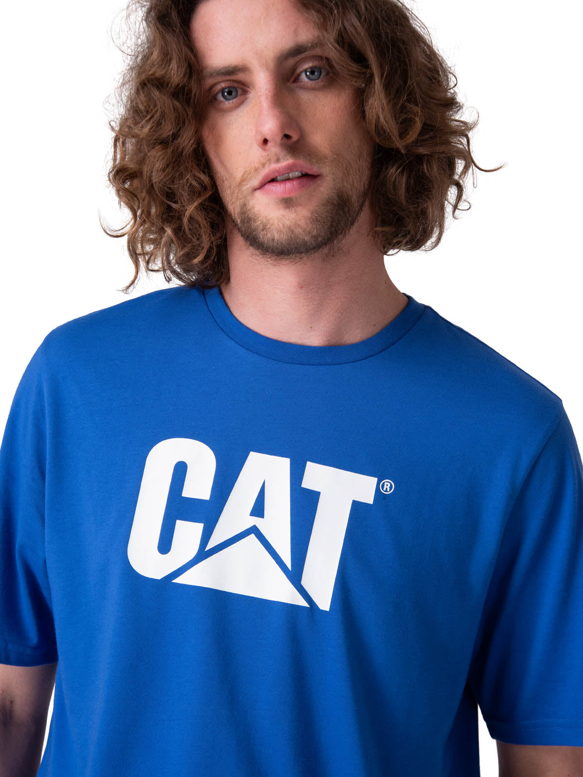 Polera Manga Corta Hombre Cat Logo Tee Azul