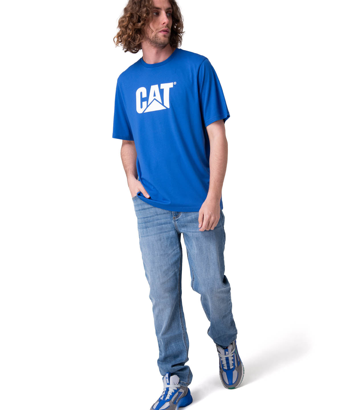 Polera Manga Corta Hombre Cat Logo Tee Azul