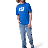 Polera Manga Corta Hombre Cat Logo Tee Azul