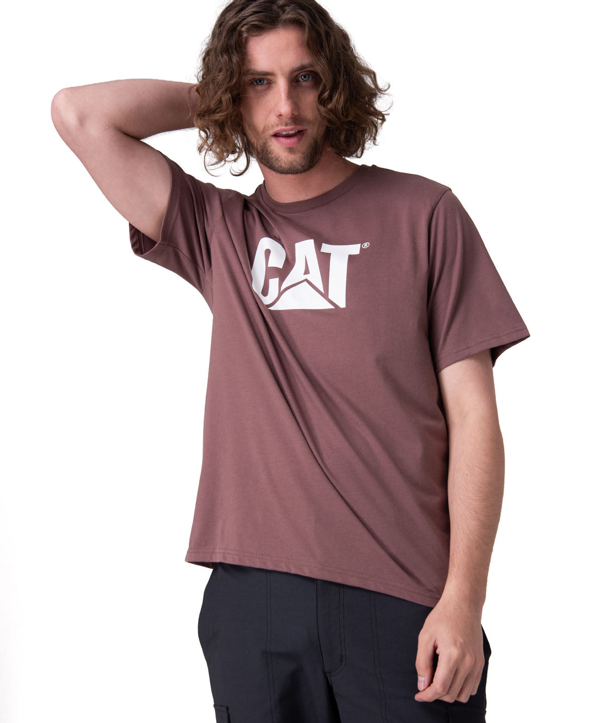 Polera Manga Corta Hombre Cat Logo Tee Café