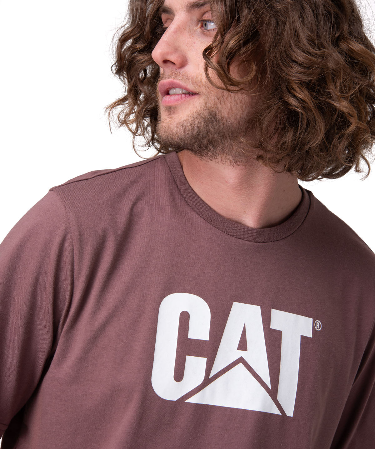 Polera Manga Corta Hombre Cat Logo Tee Café