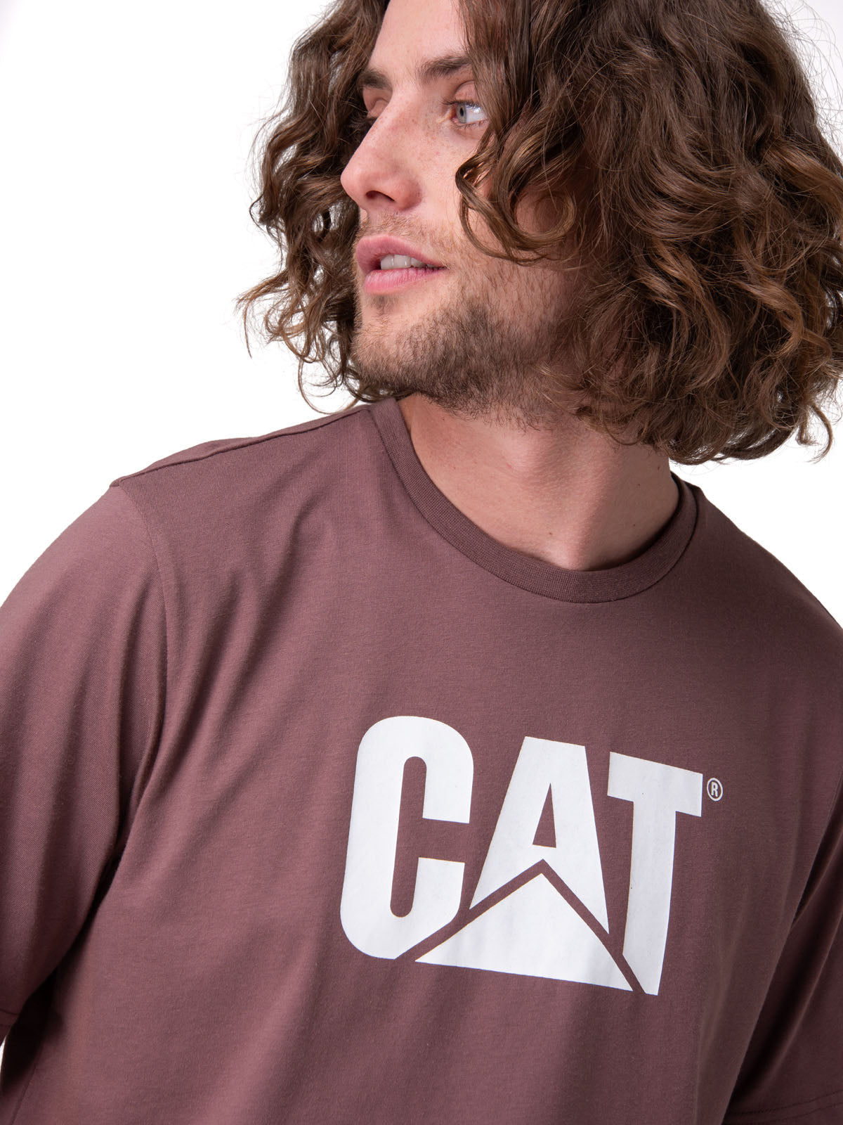 Polera Manga Corta Hombre Cat Logo Tee Café