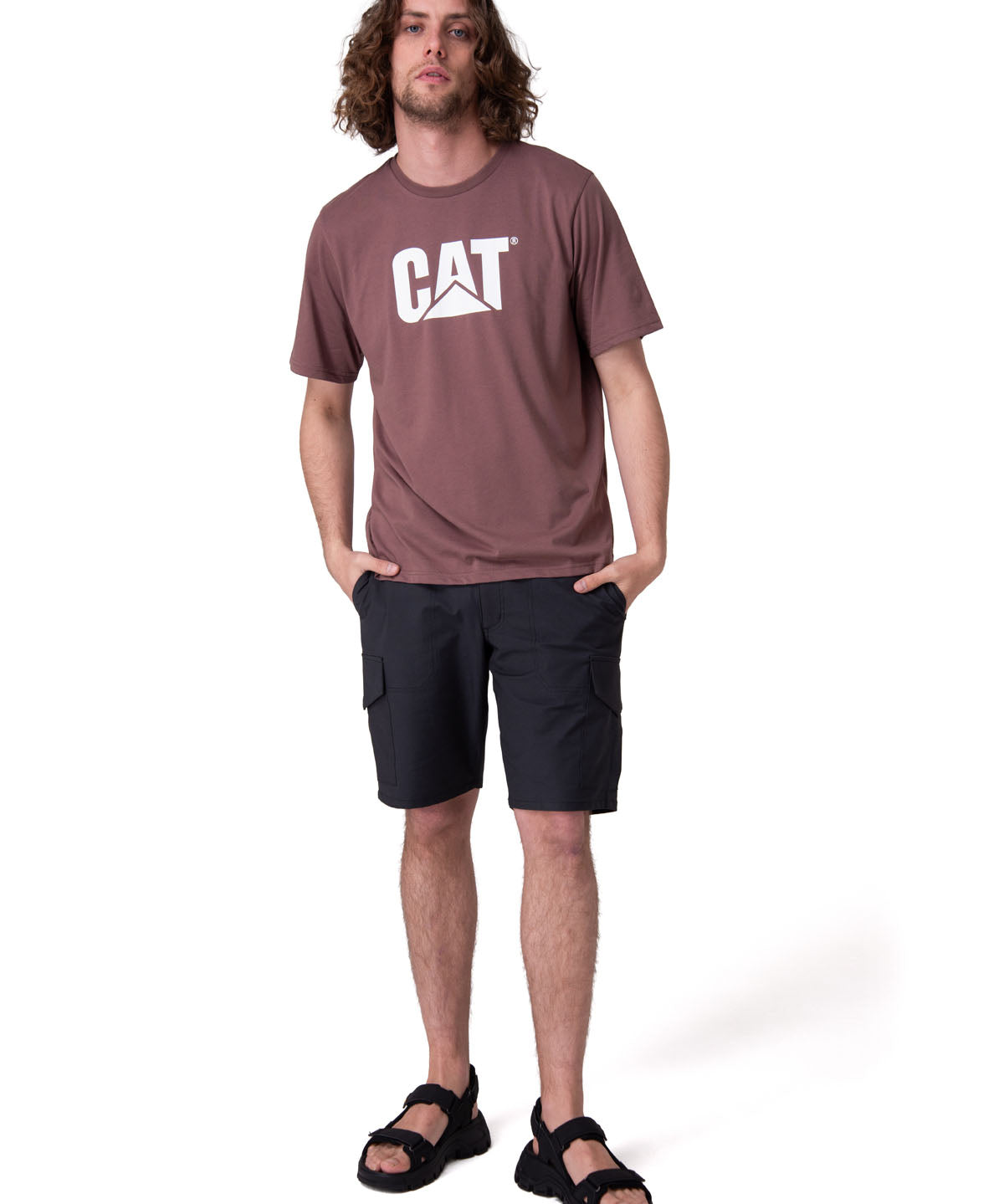 Polera Manga Corta Hombre Cat Logo Tee Café