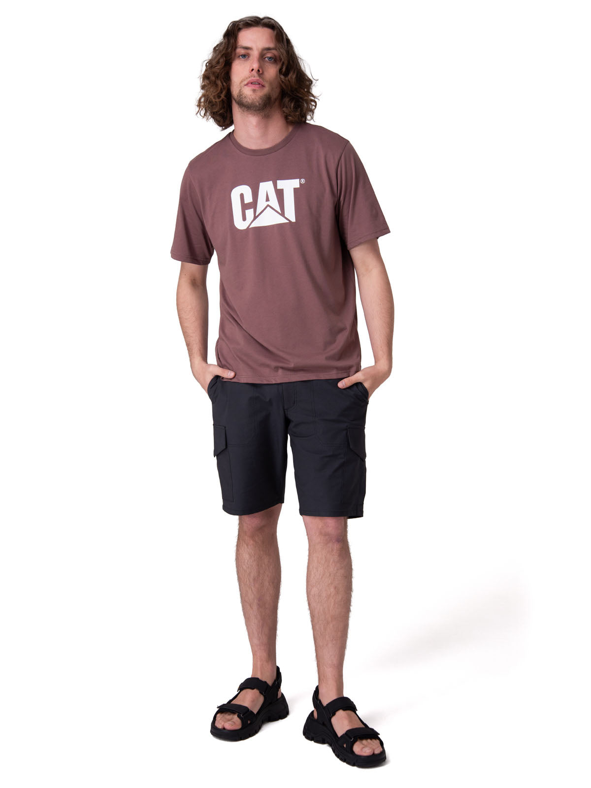 Polera Manga Corta Hombre Cat Logo Tee Café