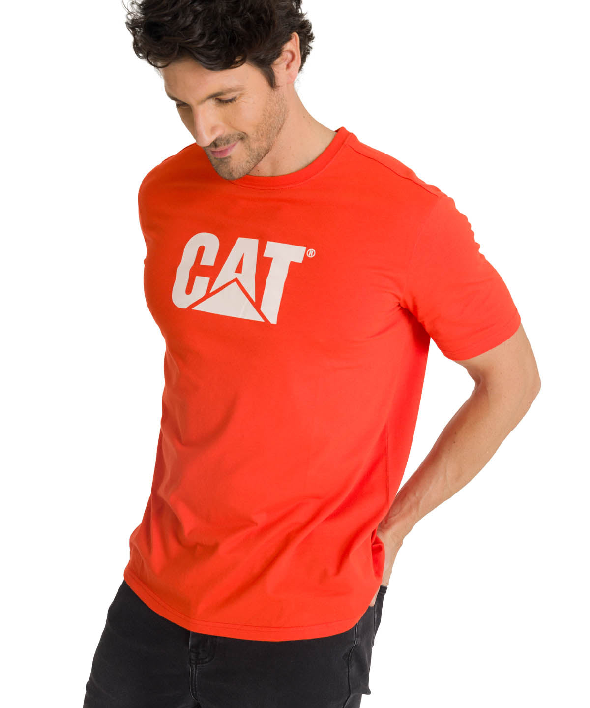 Polera Manga Corta Hombre Logo Roja CAT