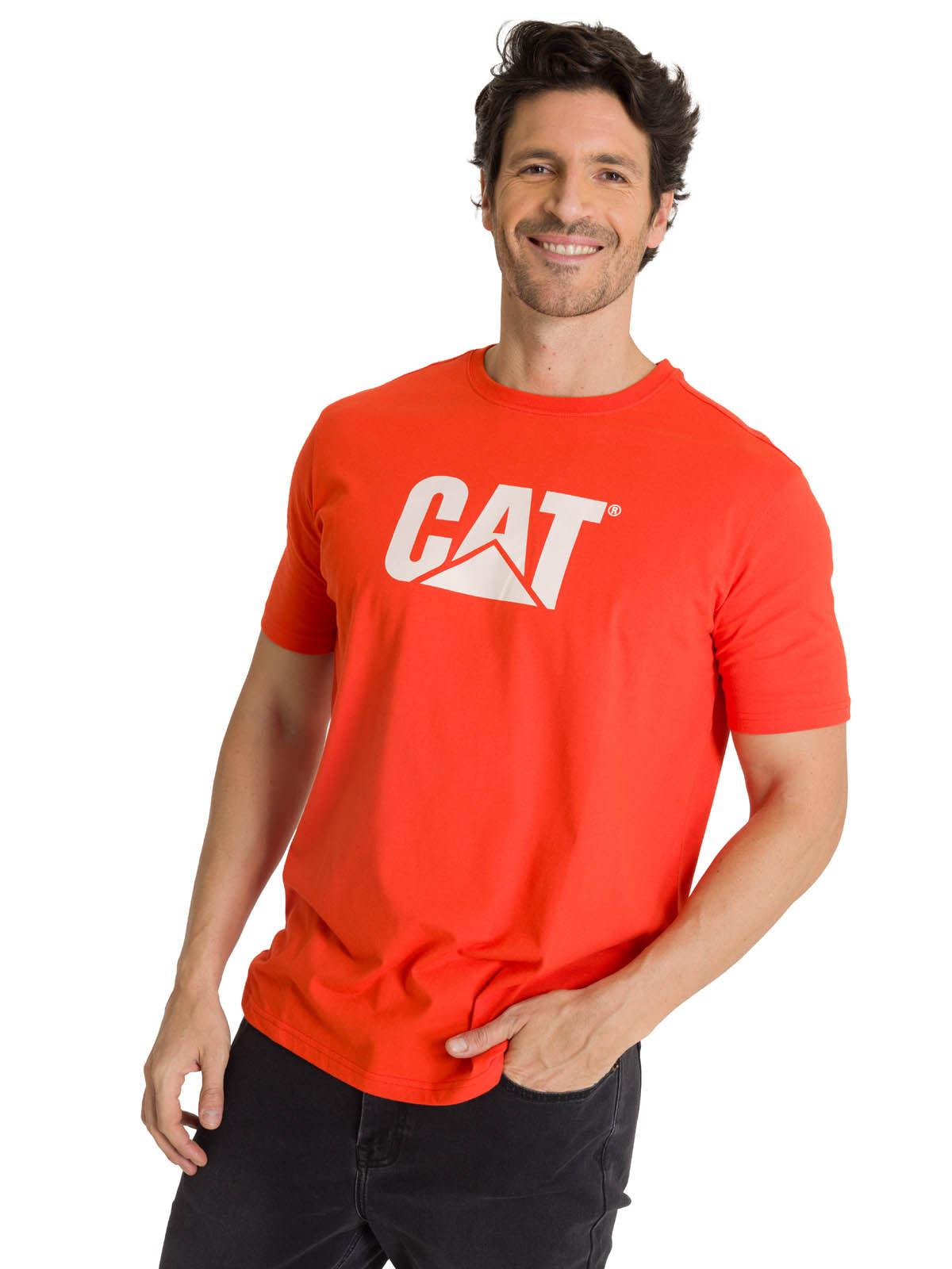 Polera Manga Corta Hombre Logo Roja CAT