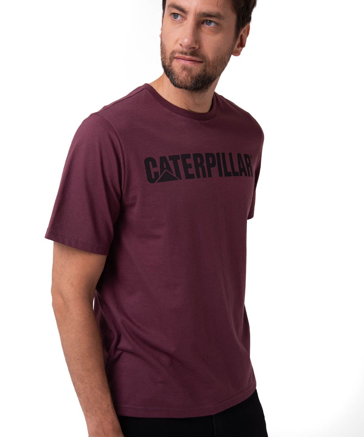 Polera Manga Corta Hombre Logo Caterpillar Granate
