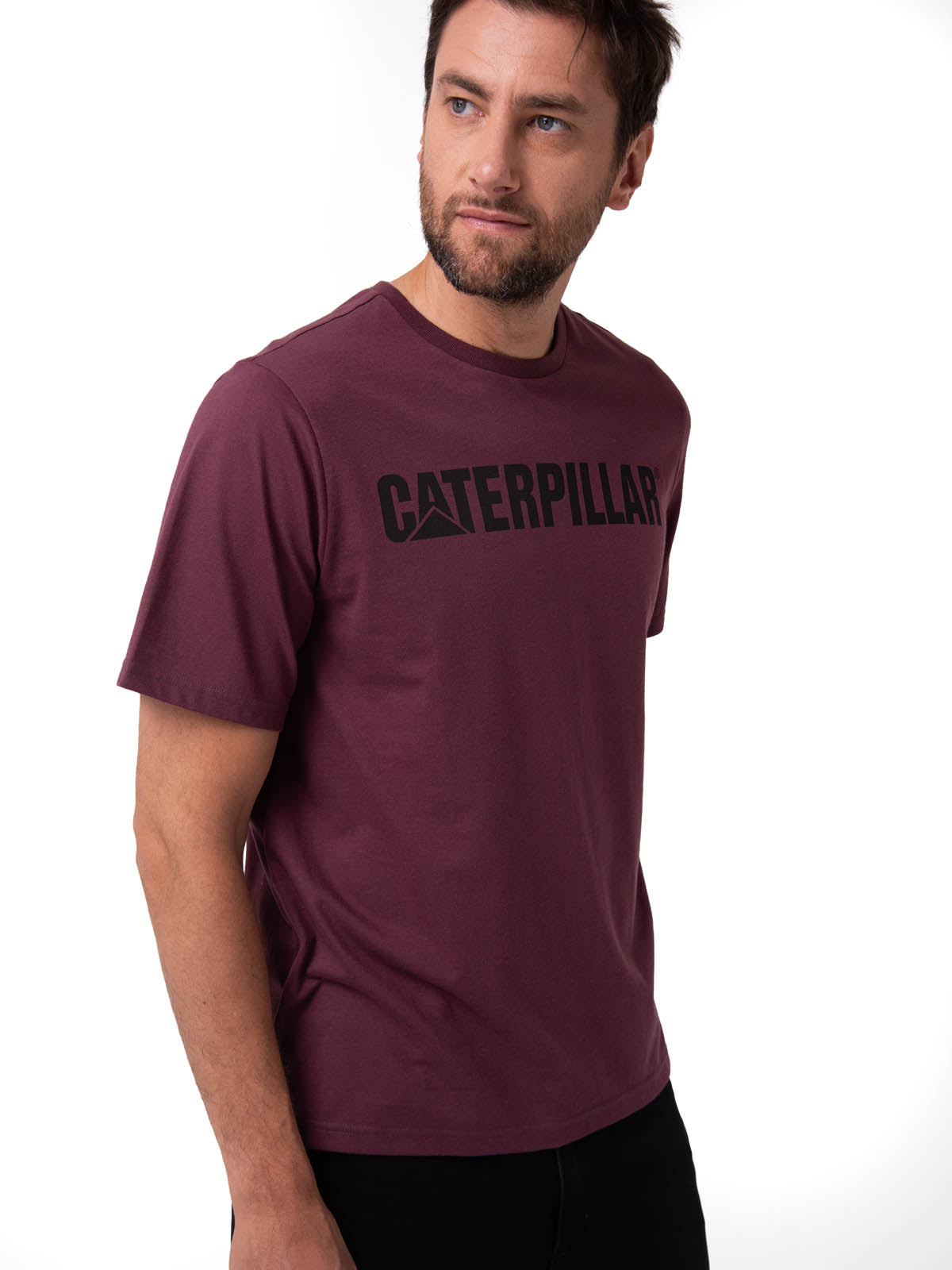 Polera Manga Corta Hombre Logo Caterpillar Granate