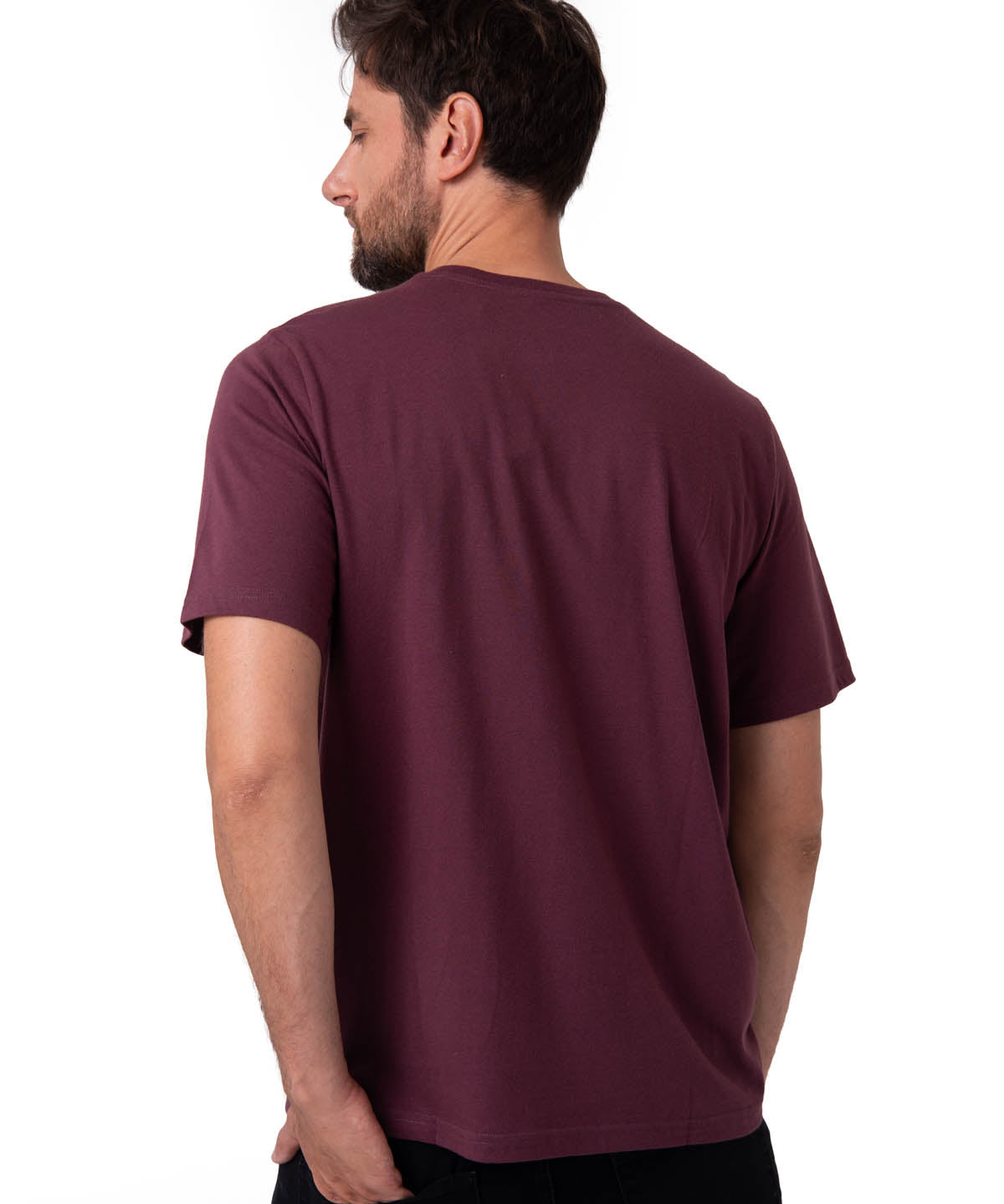 Polera Manga Corta Hombre Logo Caterpillar Granate