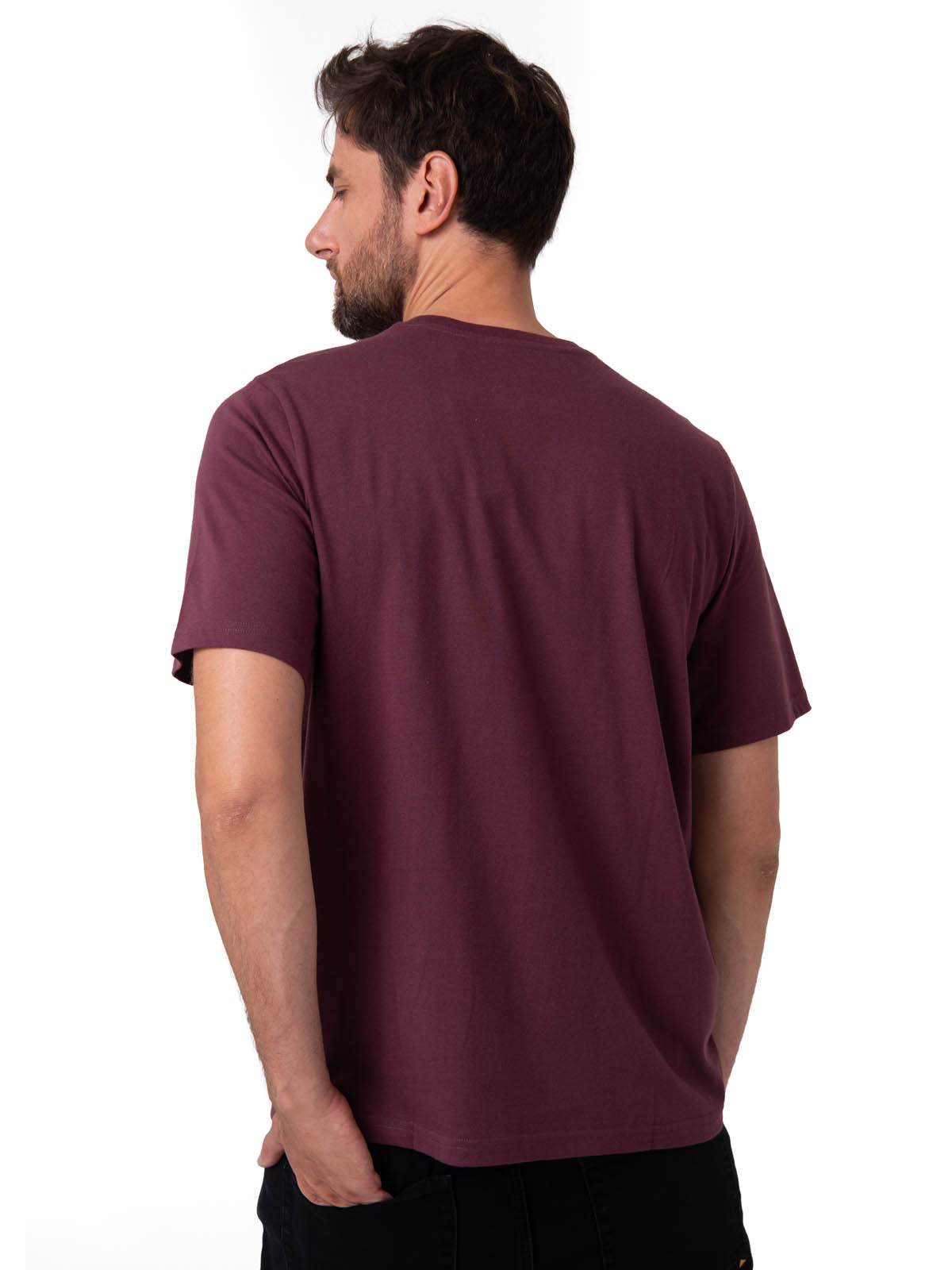 Polera Manga Corta Hombre Logo Caterpillar Granate