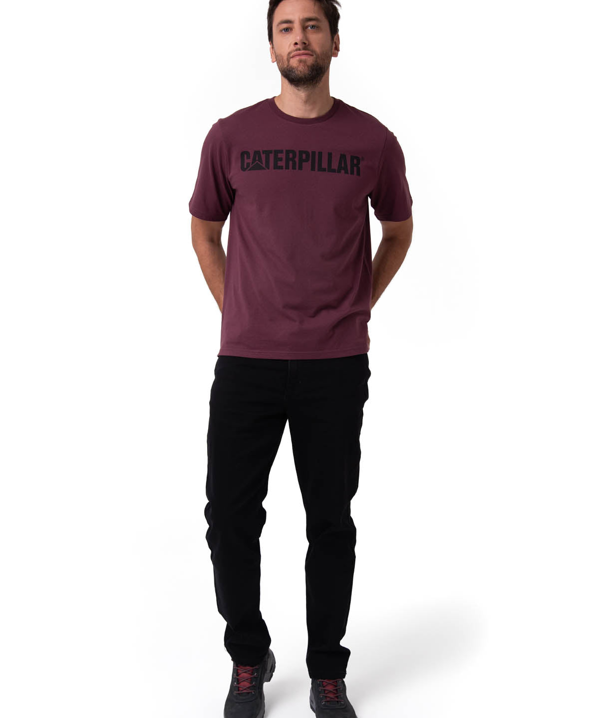 Polera Manga Corta Hombre Logo Caterpillar Granate