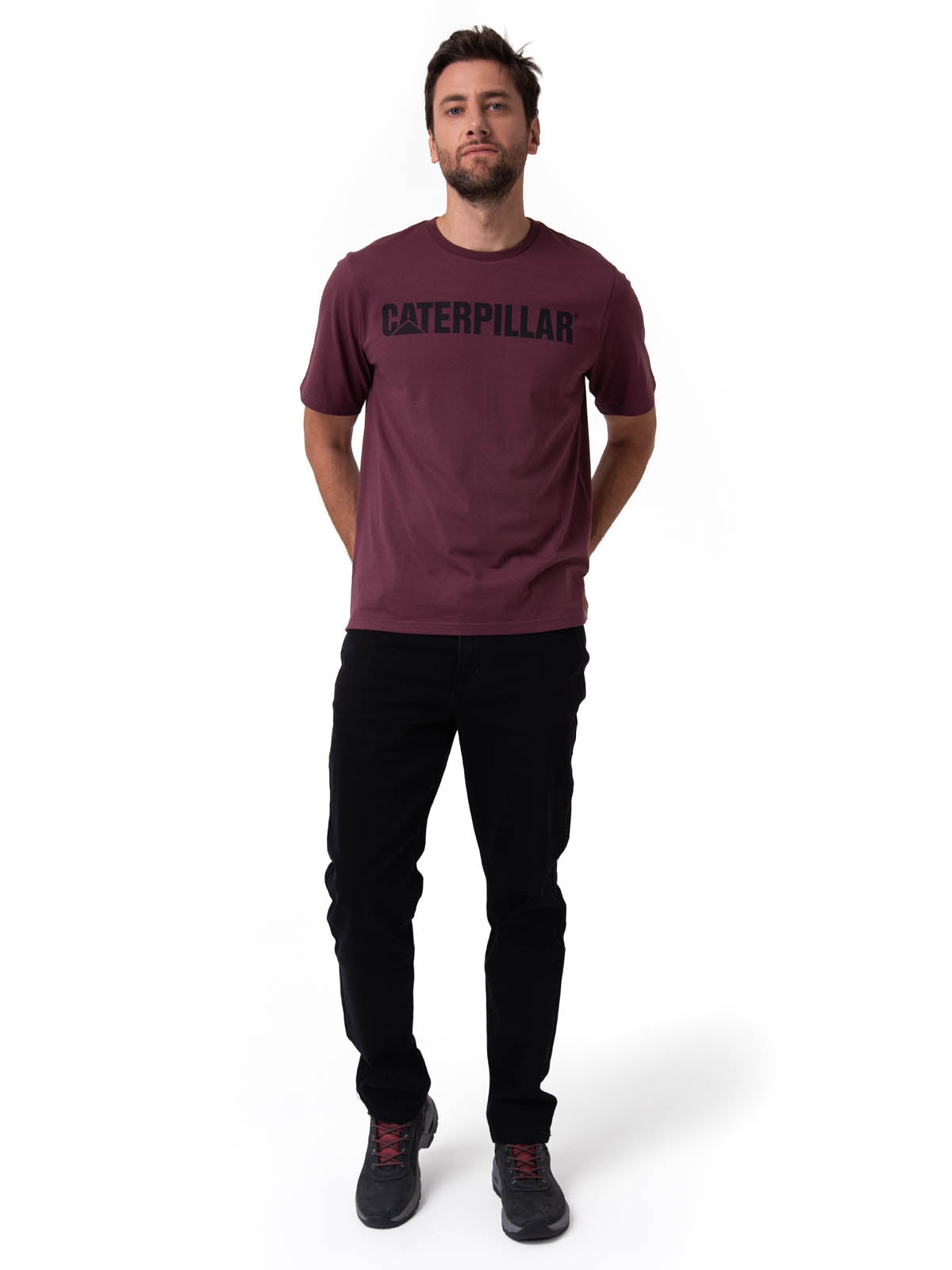 Polera Manga Corta Hombre Logo Caterpillar Granate