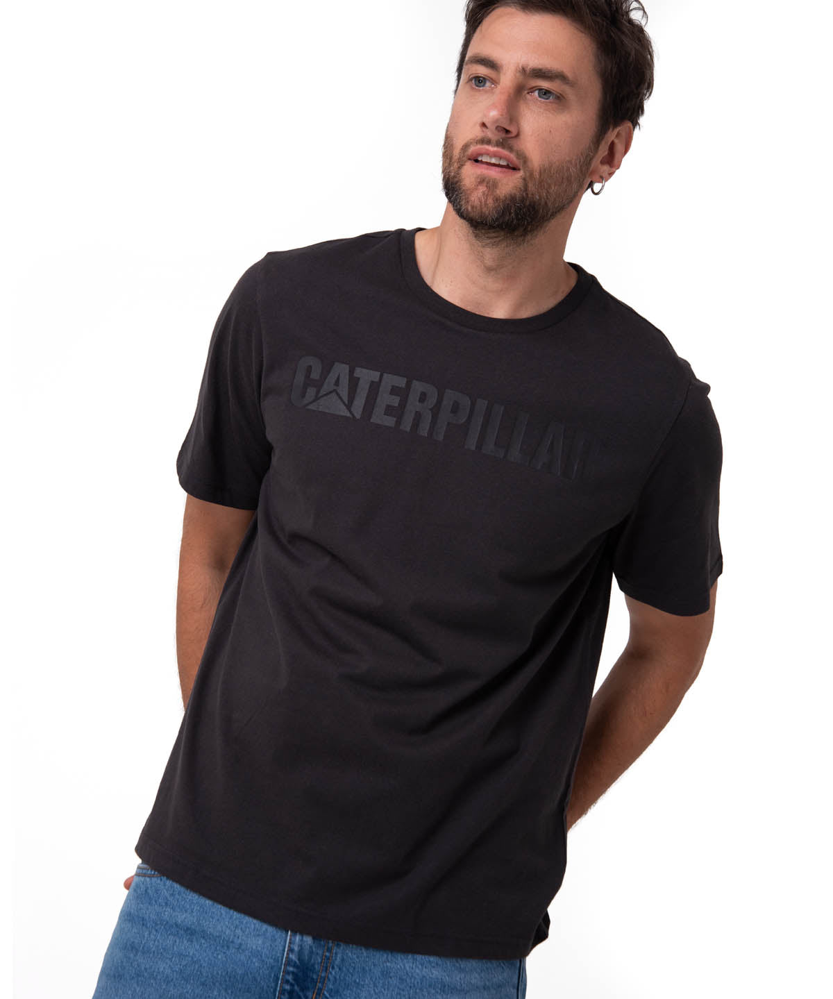 Polera Manga Corta Hombre Logo Caterpillar Negro