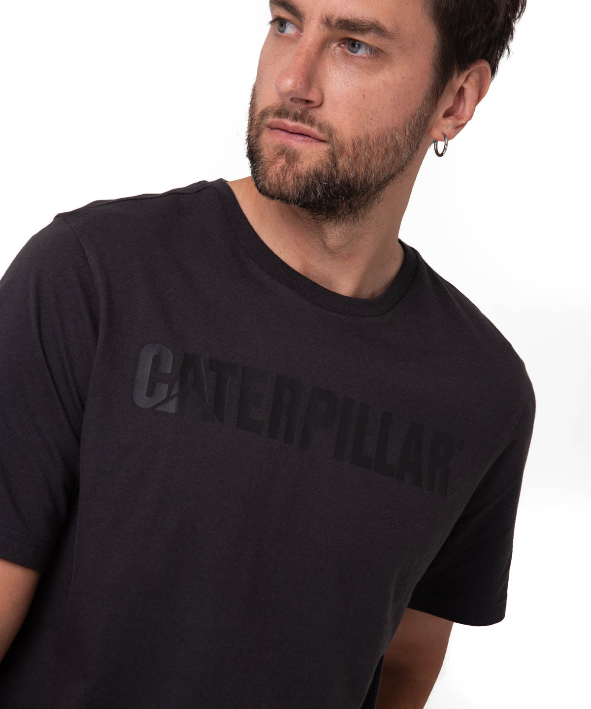 Polera Manga Corta Hombre Logo Caterpillar Negro