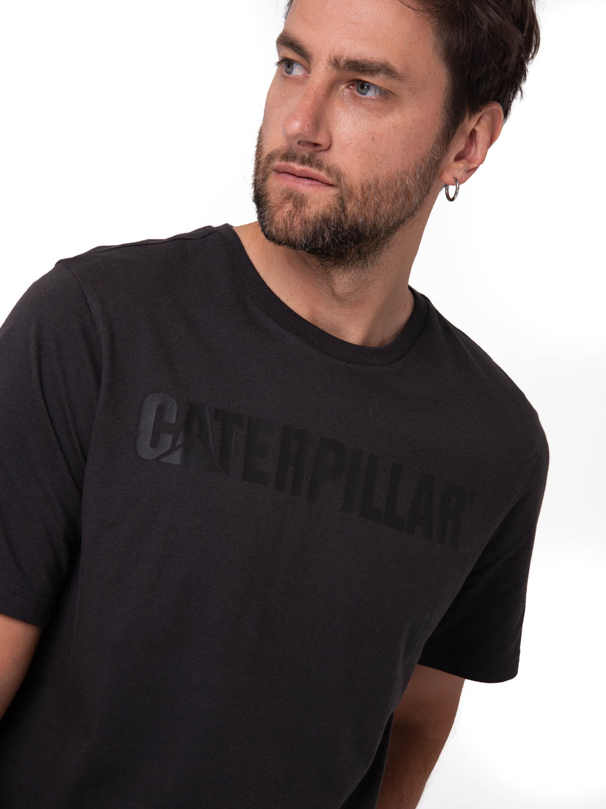 Polera Manga Corta Hombre Logo Caterpillar Negro