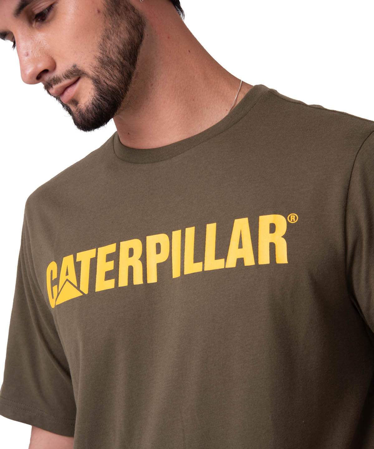 Polera Manga Corta Hombre Logo Caterpillar Verde
