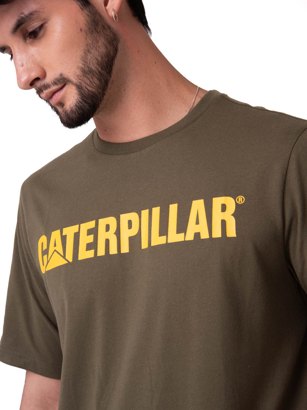 Polera Manga Corta Hombre Logo Caterpillar Verde