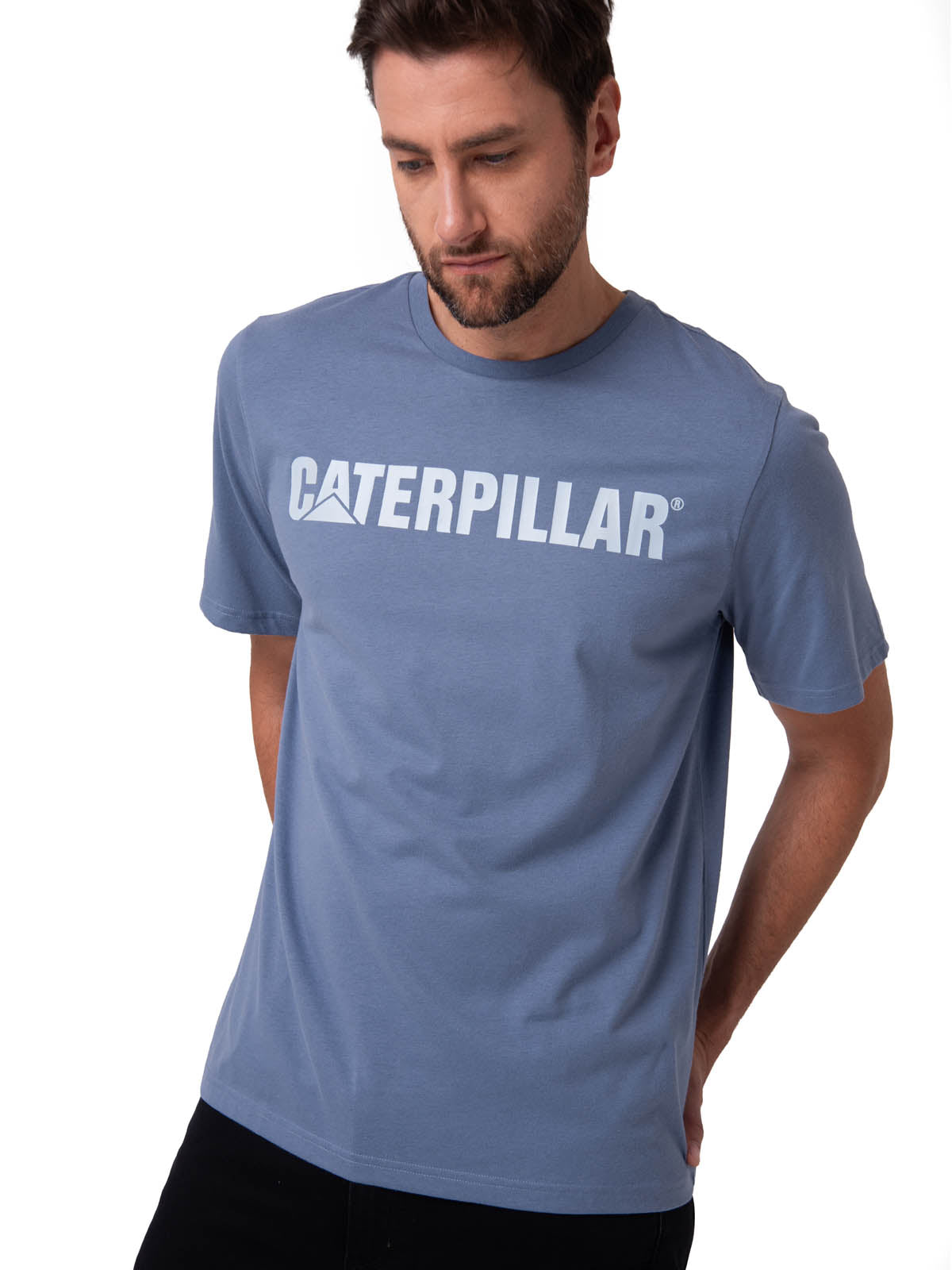 Polera Manga Corta Hombre Logo Caterpillar Azul