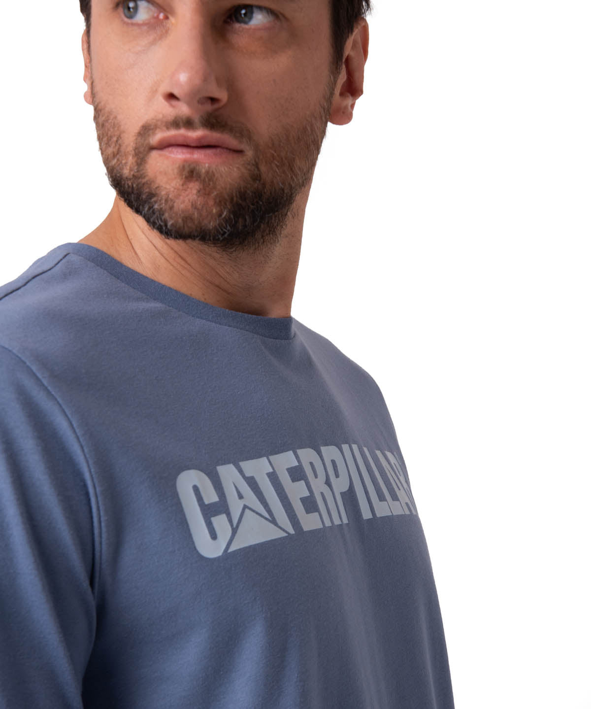 Polera Manga Corta Hombre Logo Caterpillar Azul