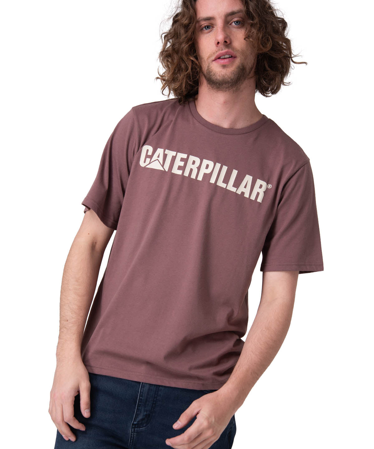 Polera Manga Corta Hombre Caterpillar Logo Tee Café