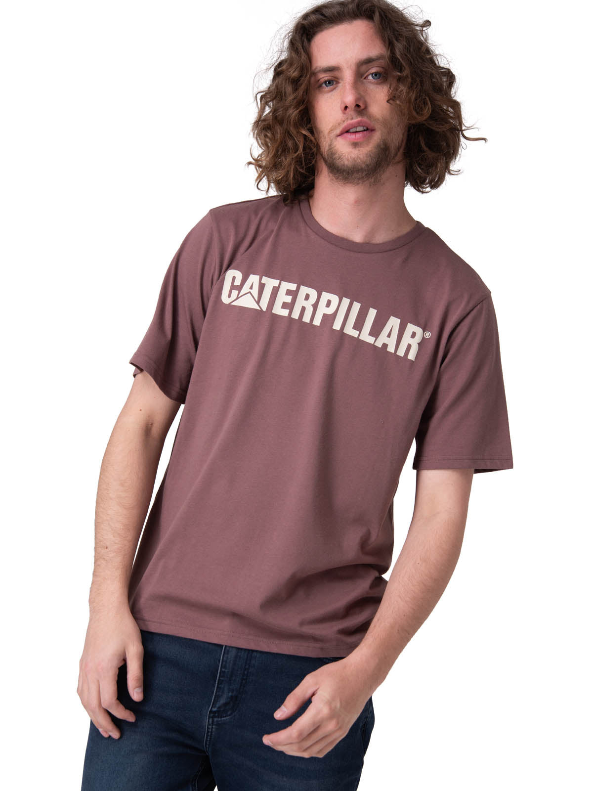 Polera Manga Corta Hombre Caterpillar Logo Tee Café