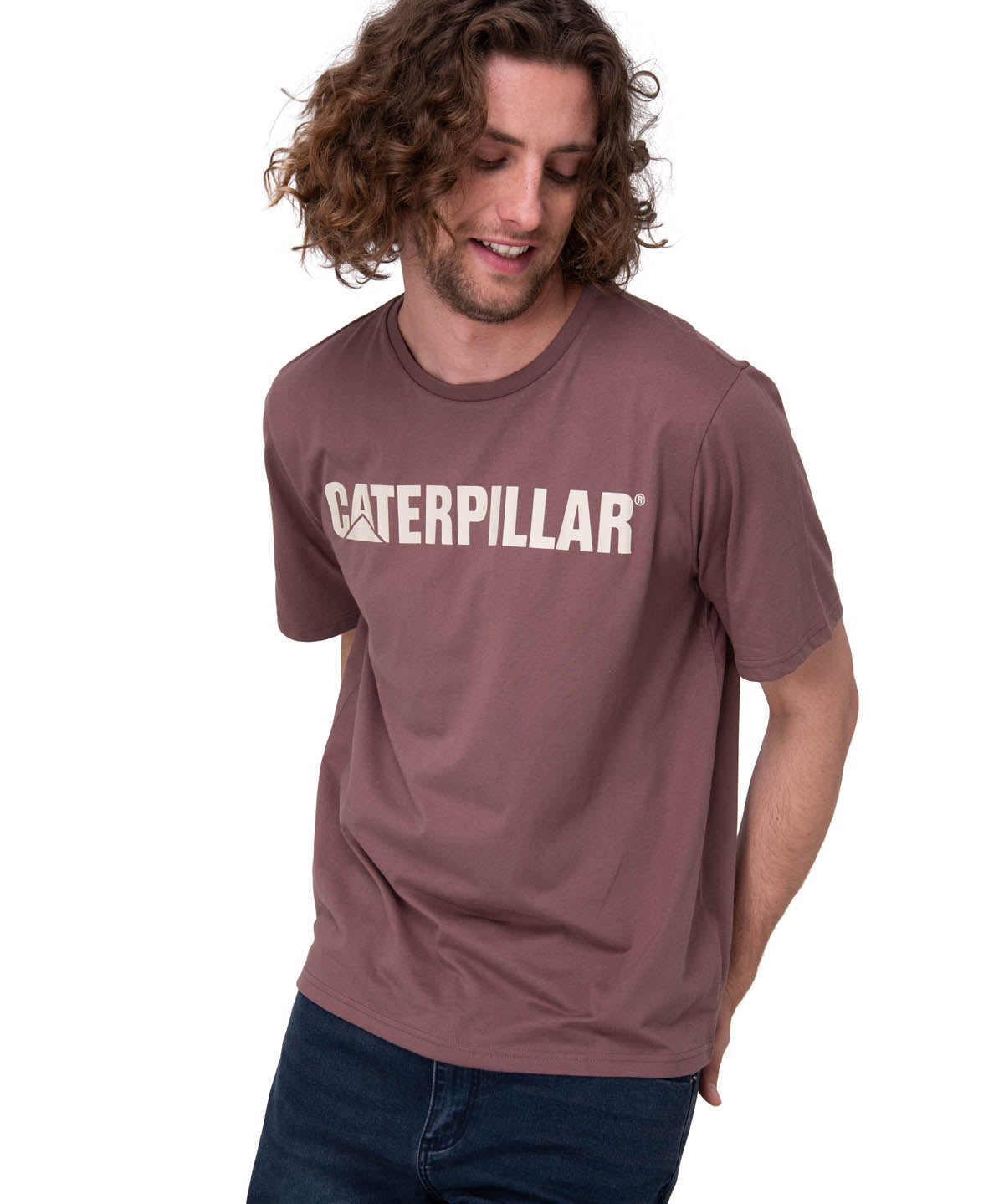 Polera Manga Corta Hombre Caterpillar Logo Tee Café