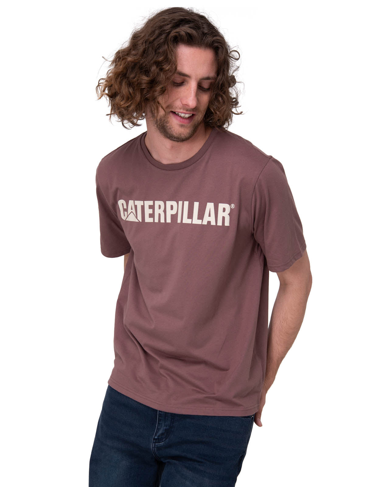 Polera Manga Corta Hombre Caterpillar Logo Tee Café