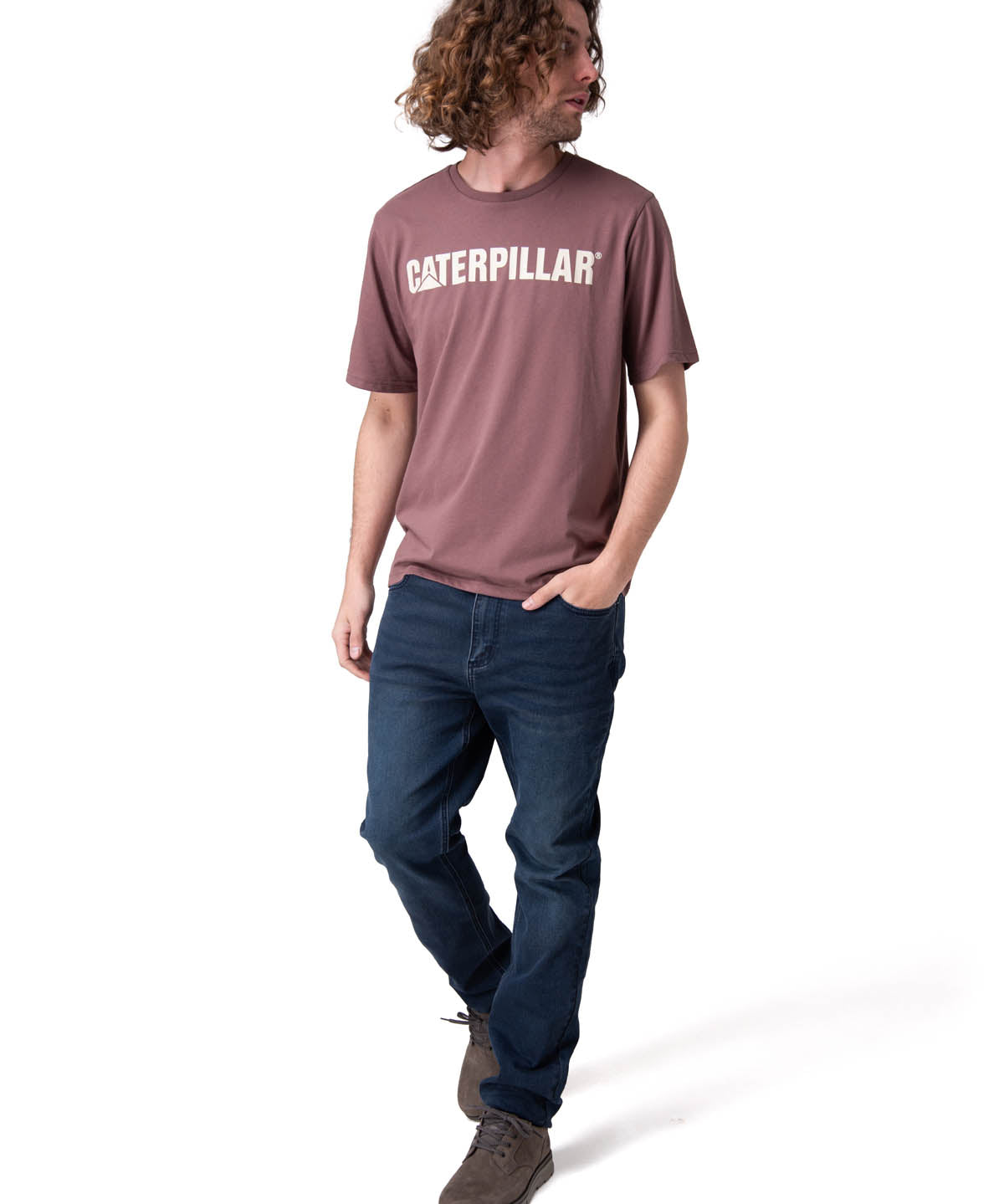 Polera Manga Corta Hombre Caterpillar Logo Tee Café