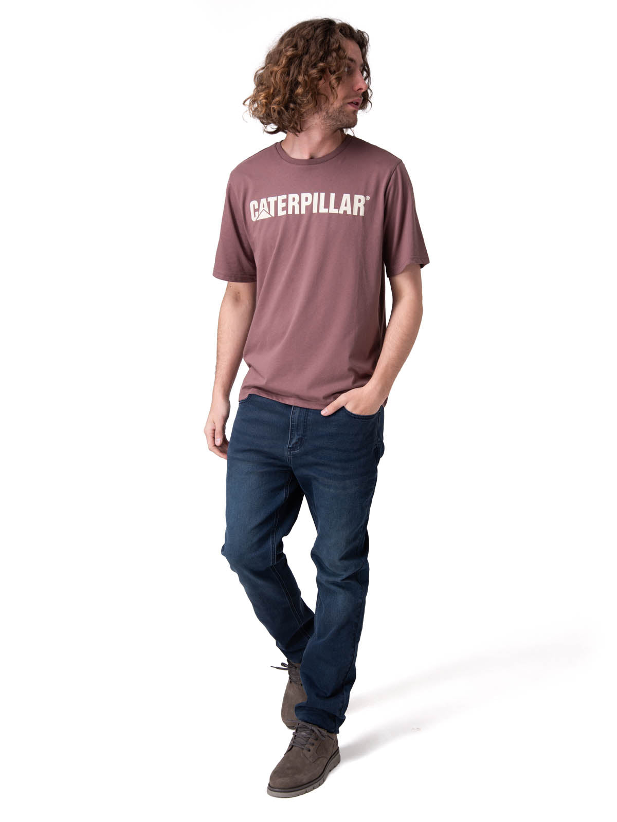 Polera Manga Corta Hombre Caterpillar Logo Tee Café