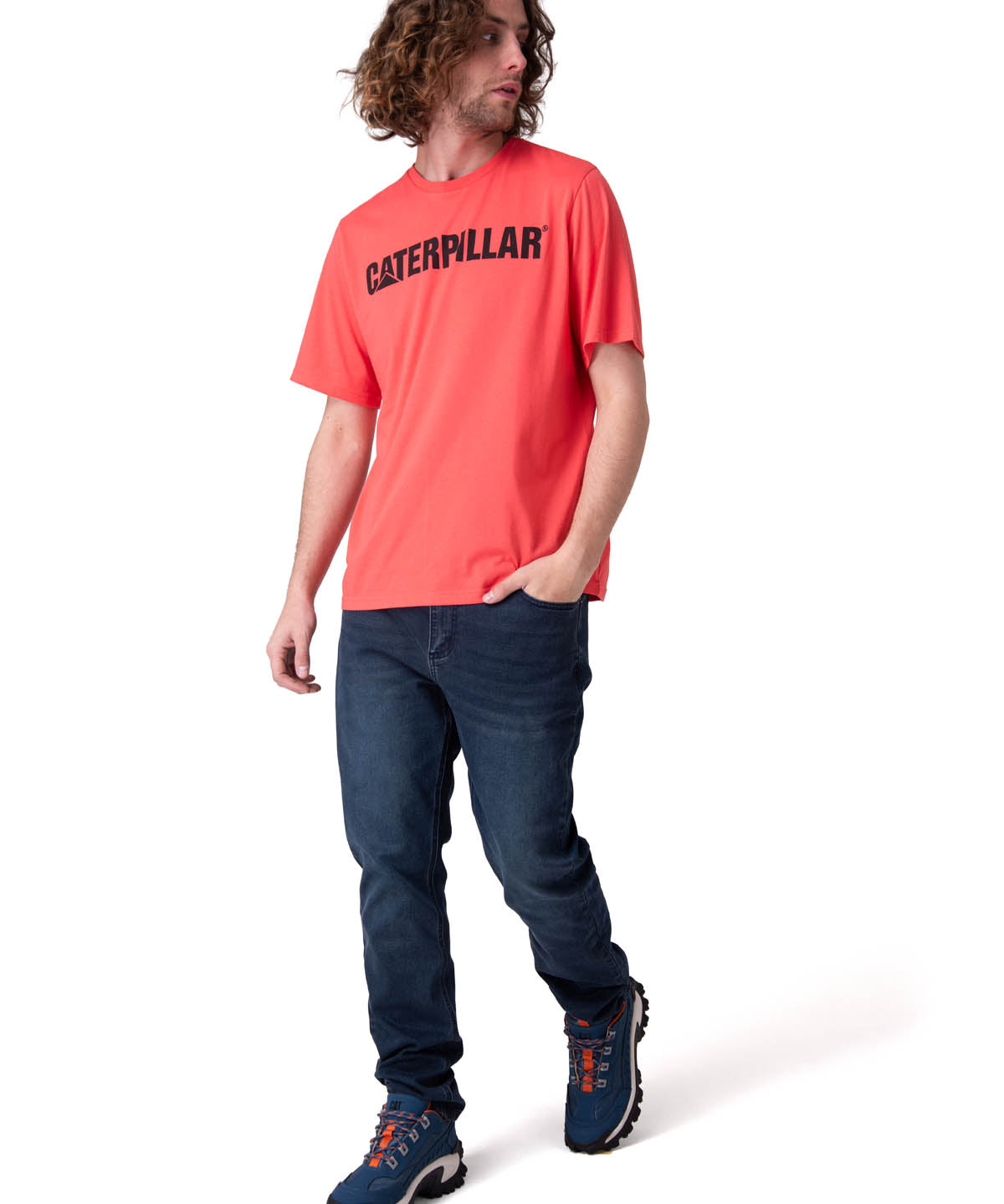 Polera Manga Corta Hombre Caterpillar Logo Tee Rojo