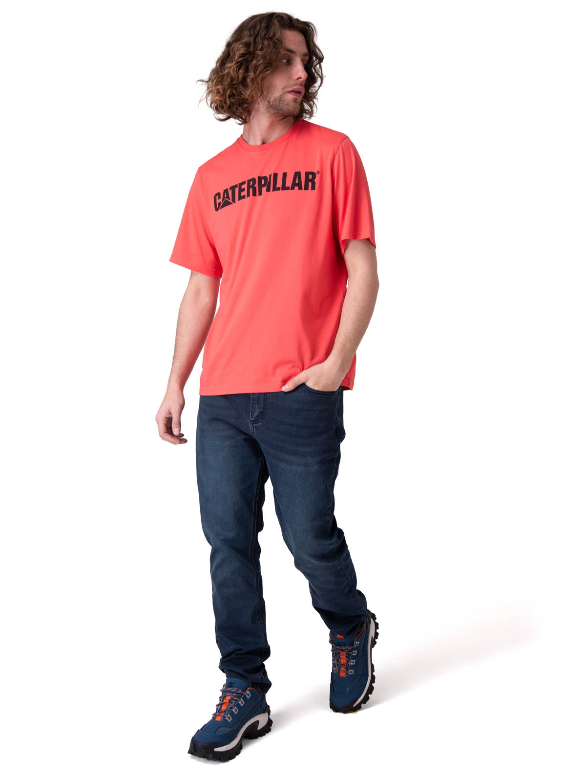 Polera Manga Corta Hombre Caterpillar Logo Tee Rojo
