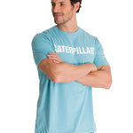 Polera Manga Corta Hombre Logo Caterpillar Celeste CAT