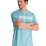 Polera Manga Corta Hombre Logo Caterpillar Celeste CAT