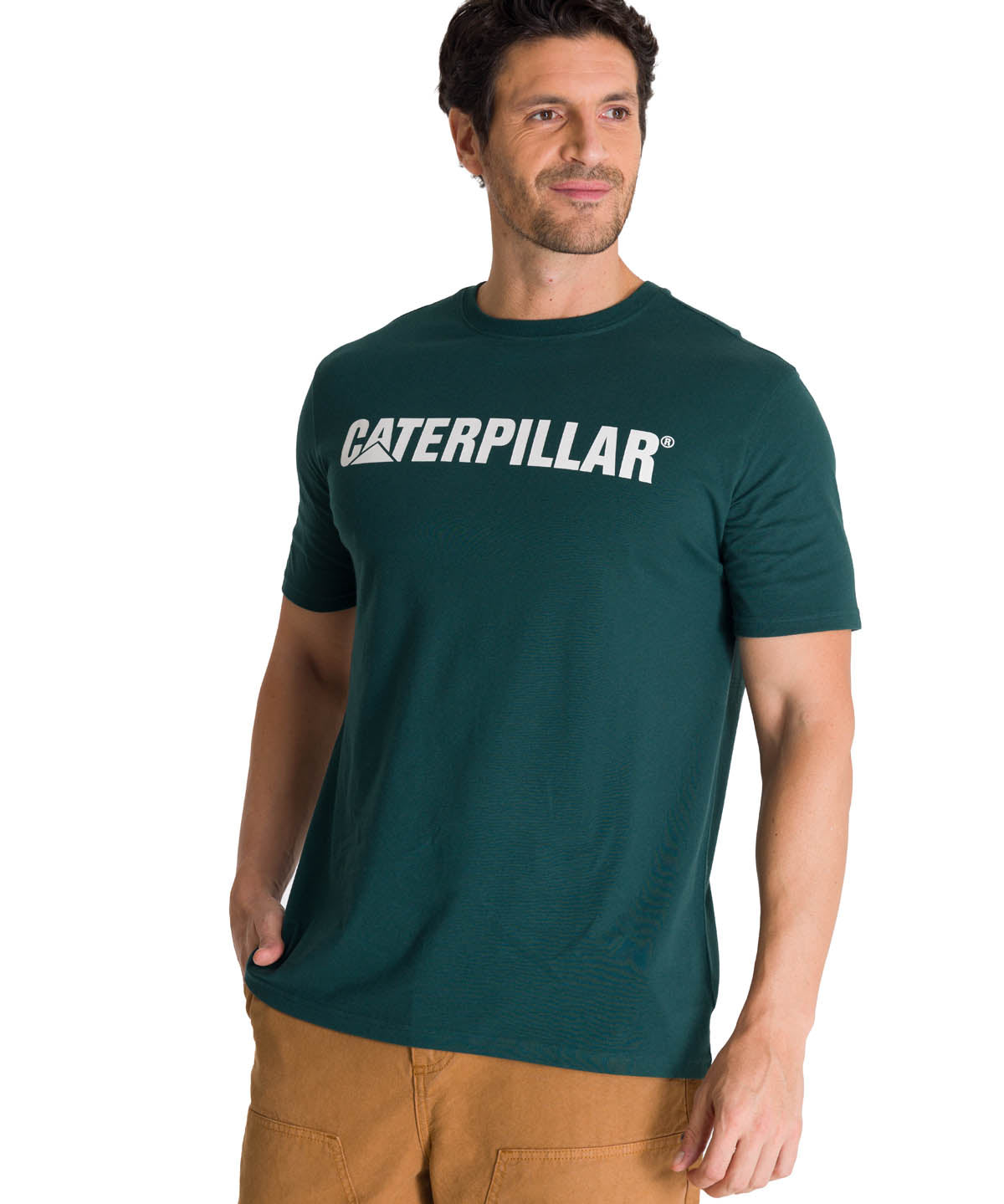 Polera Manga Corta Hombre Logo Caterpillar Verde CAT