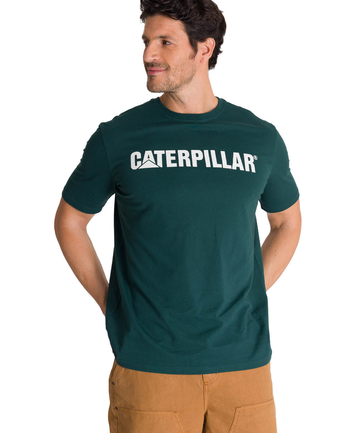 Polera Manga Corta Hombre Logo Caterpillar Verde CAT