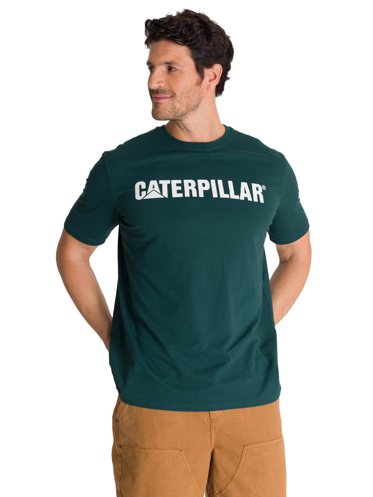 Polera Manga Corta Hombre Logo Caterpillar Verde CAT