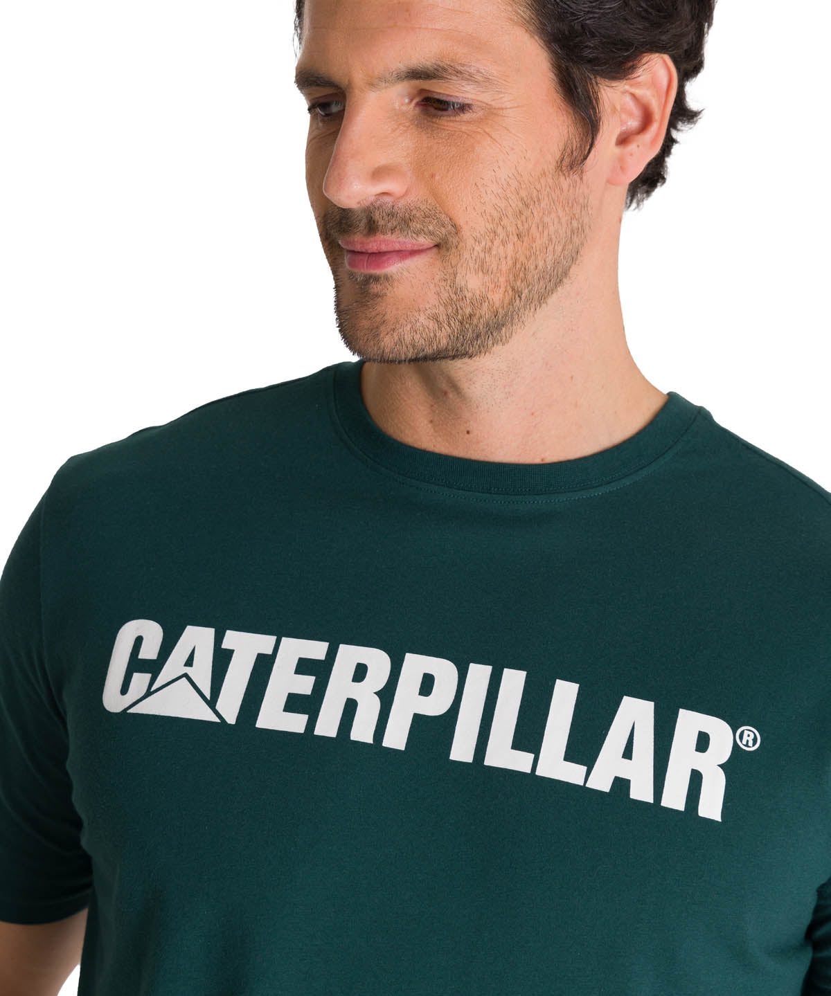 Polera Manga Corta Hombre Logo Caterpillar Verde CAT
