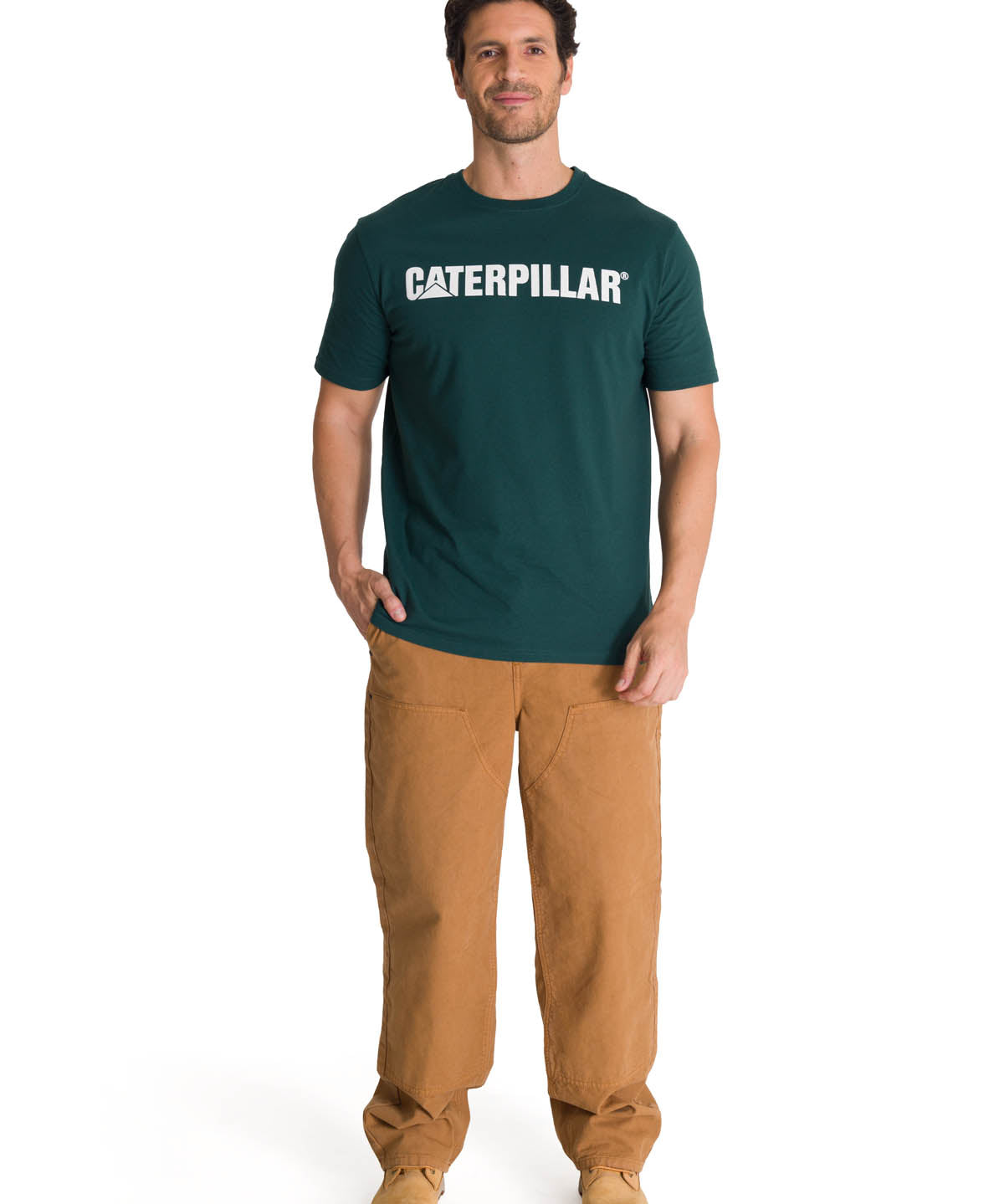 Polera Manga Corta Hombre Logo Caterpillar Verde CAT