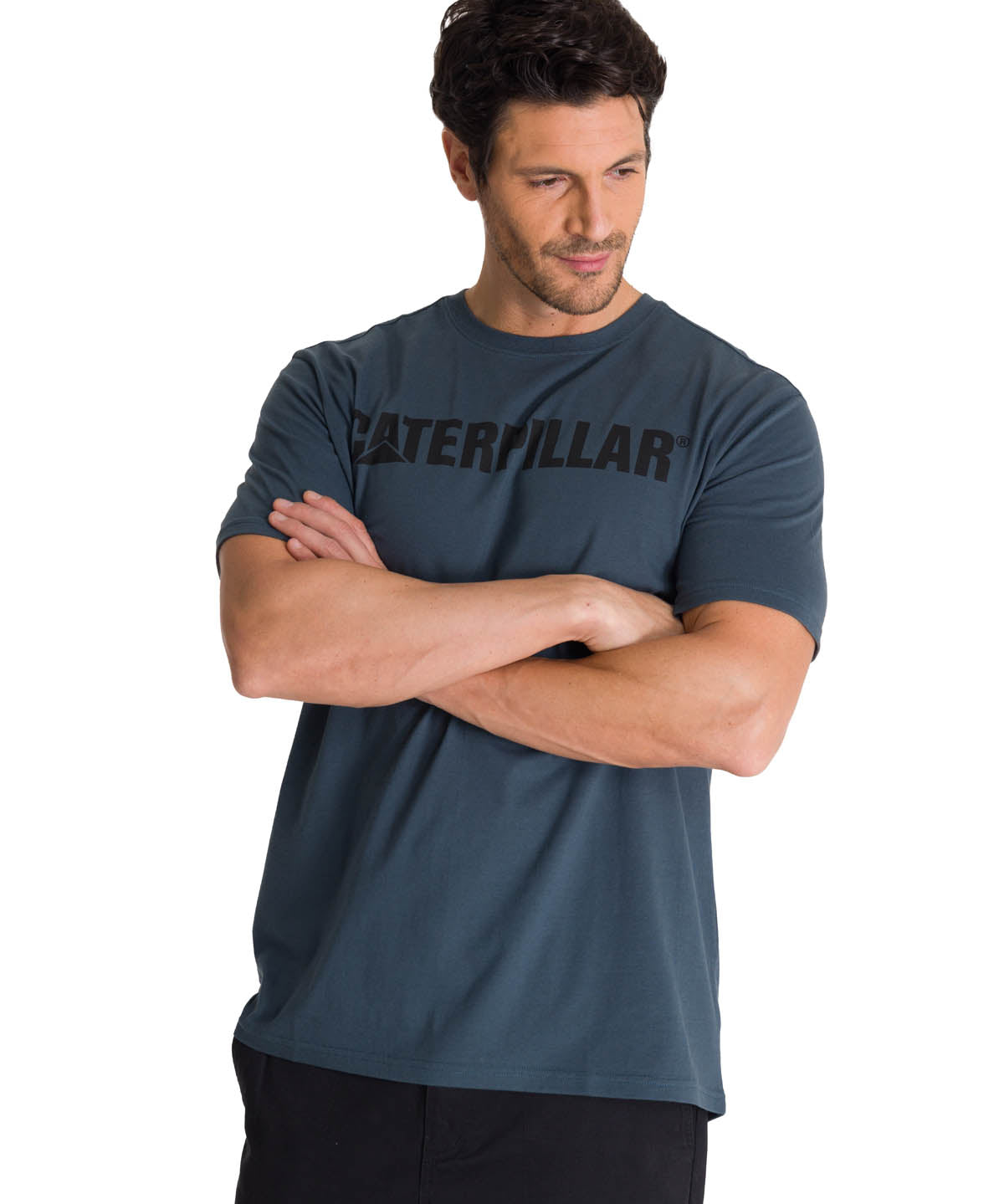 Polera Manga Corta Hombre Logo Caterpillar Azul CAT