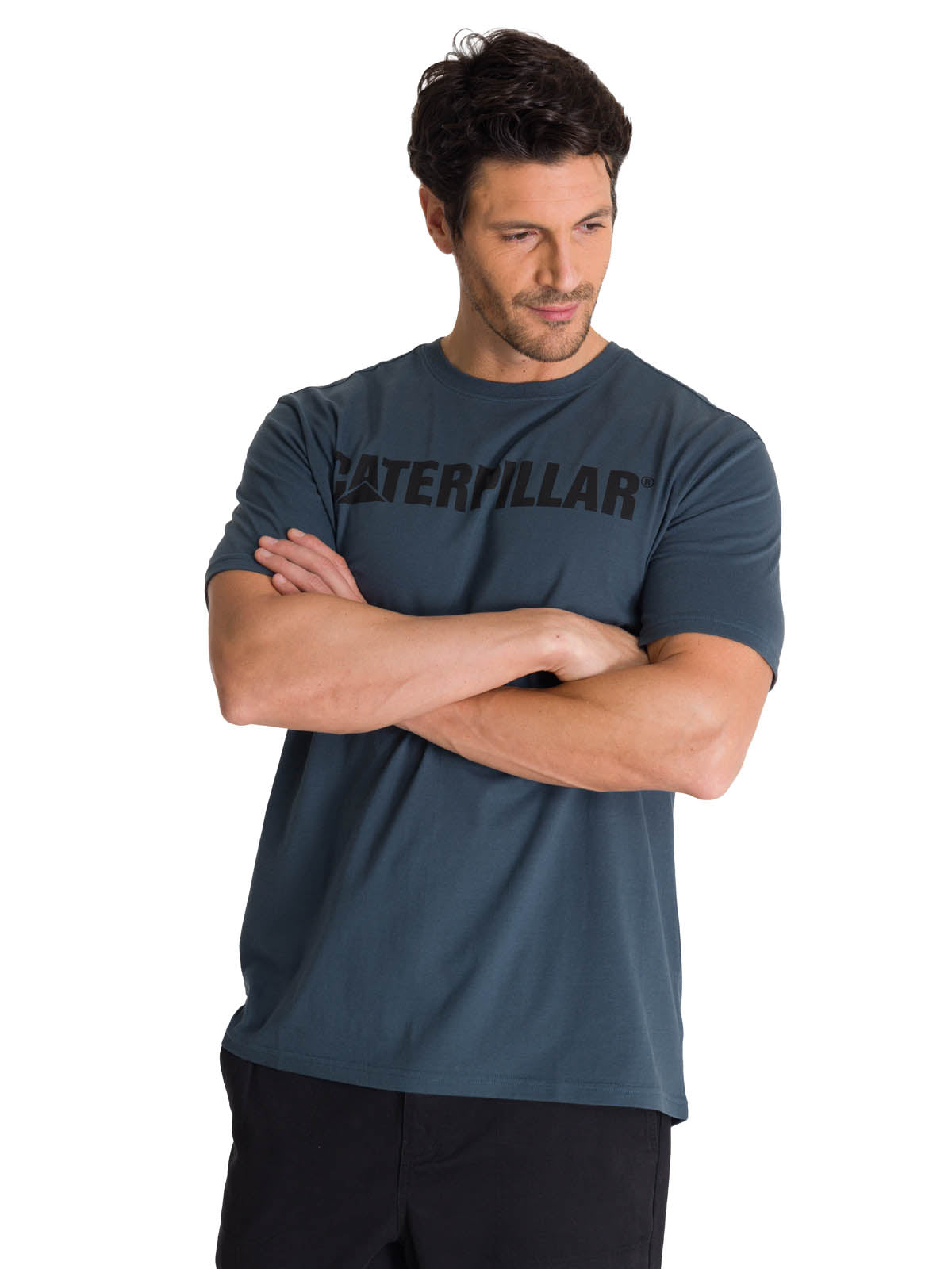 Polera Manga Corta Hombre Logo Caterpillar Azul CAT
