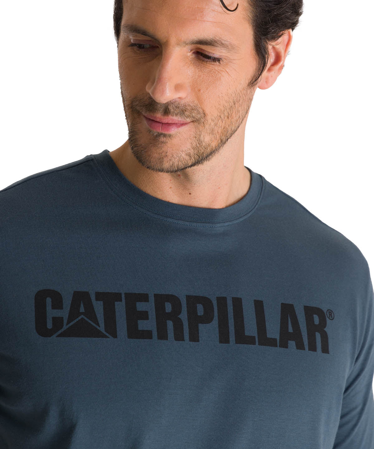 Polera Manga Corta Hombre Logo Caterpillar Azul CAT