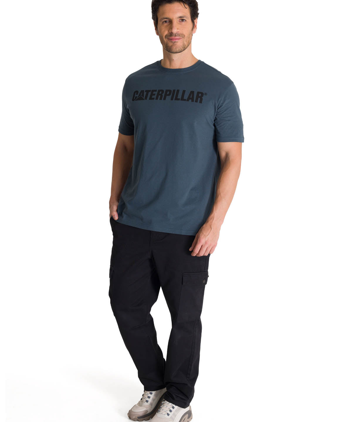 Polera Manga Corta Hombre Logo Caterpillar Azul CAT