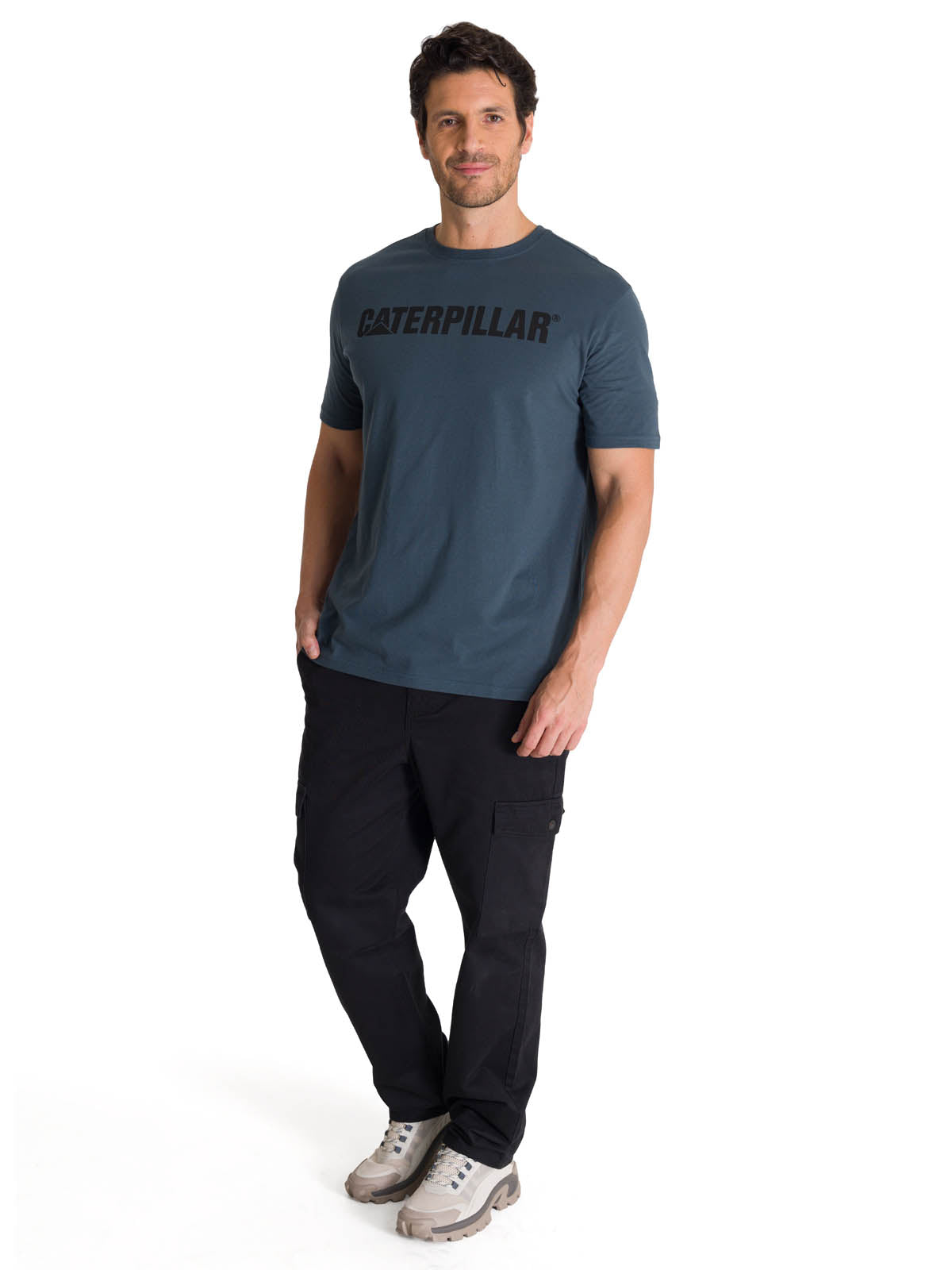 Polera Manga Corta Hombre Logo Caterpillar Azul CAT