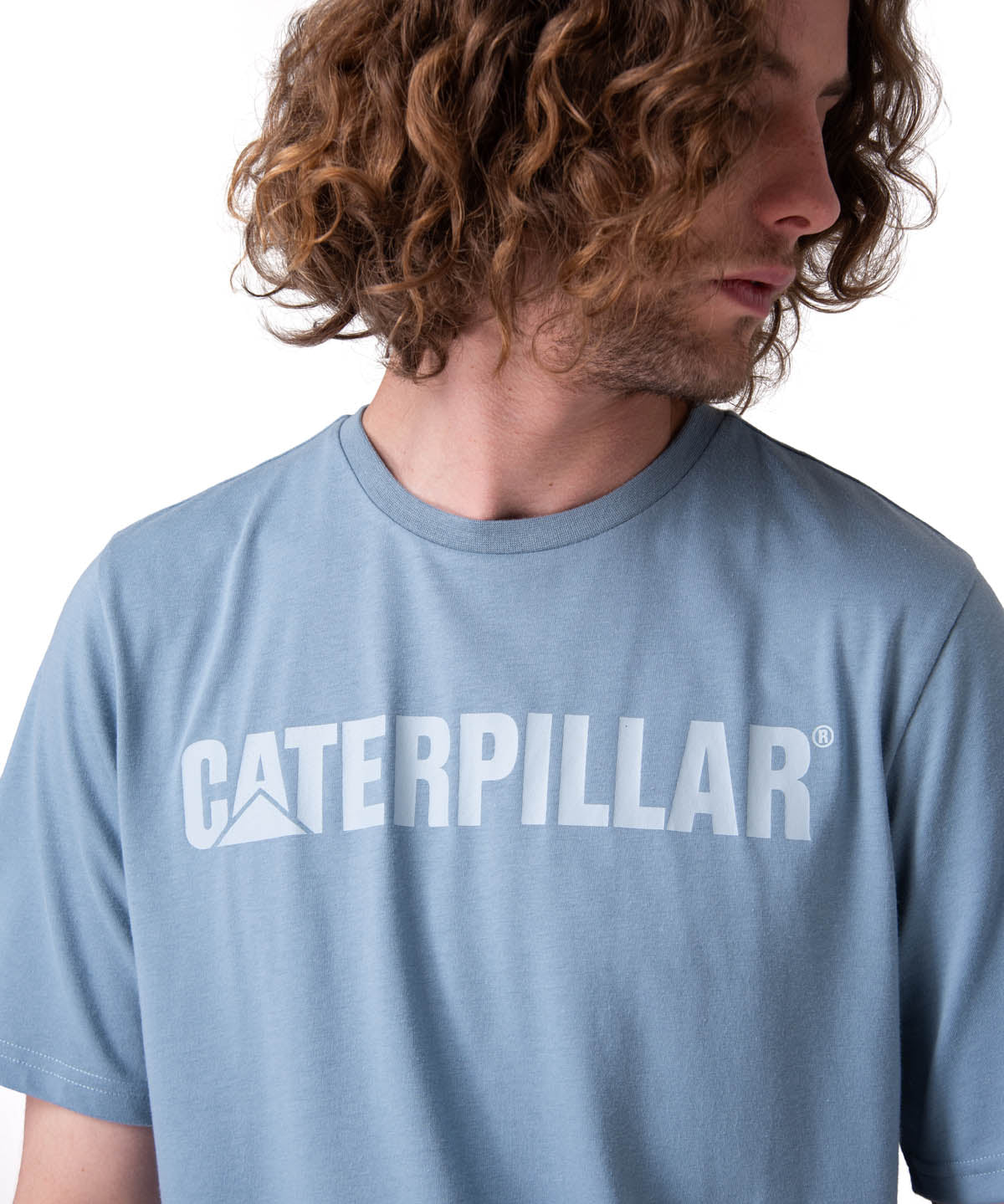 Polera Manga Corta Hombre Caterpillar Logo Tee Celeste