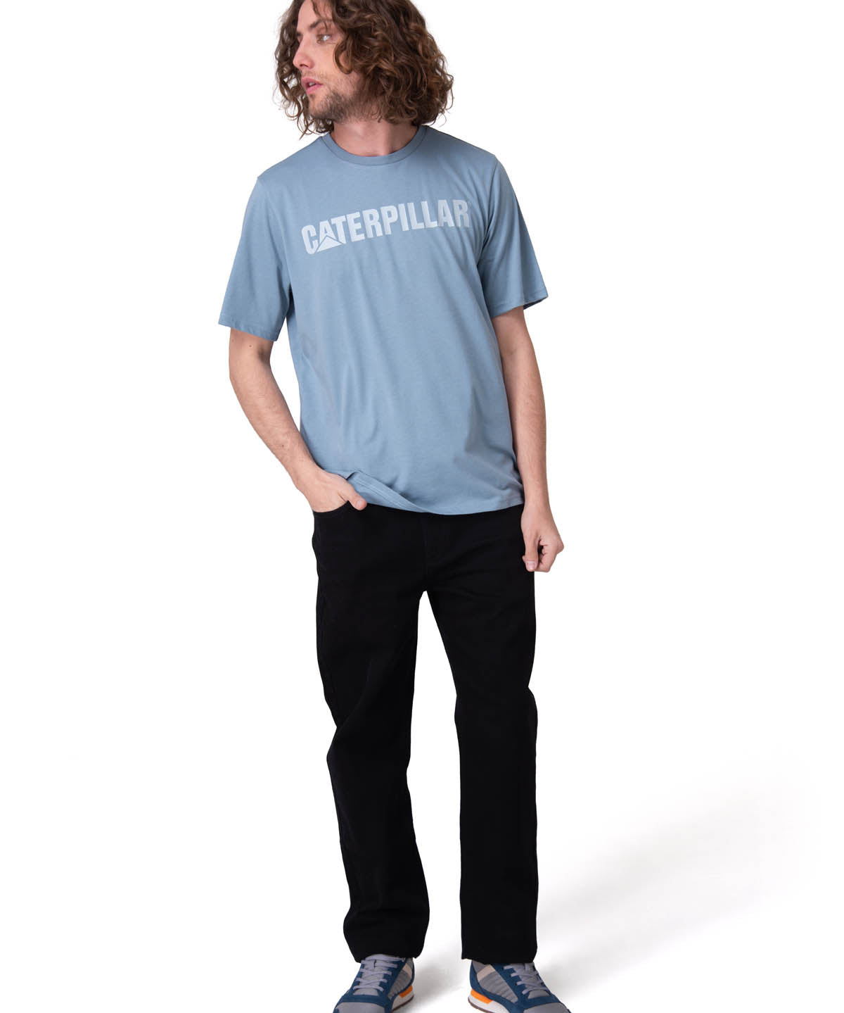 Polera Manga Corta Hombre Caterpillar Logo Tee Celeste