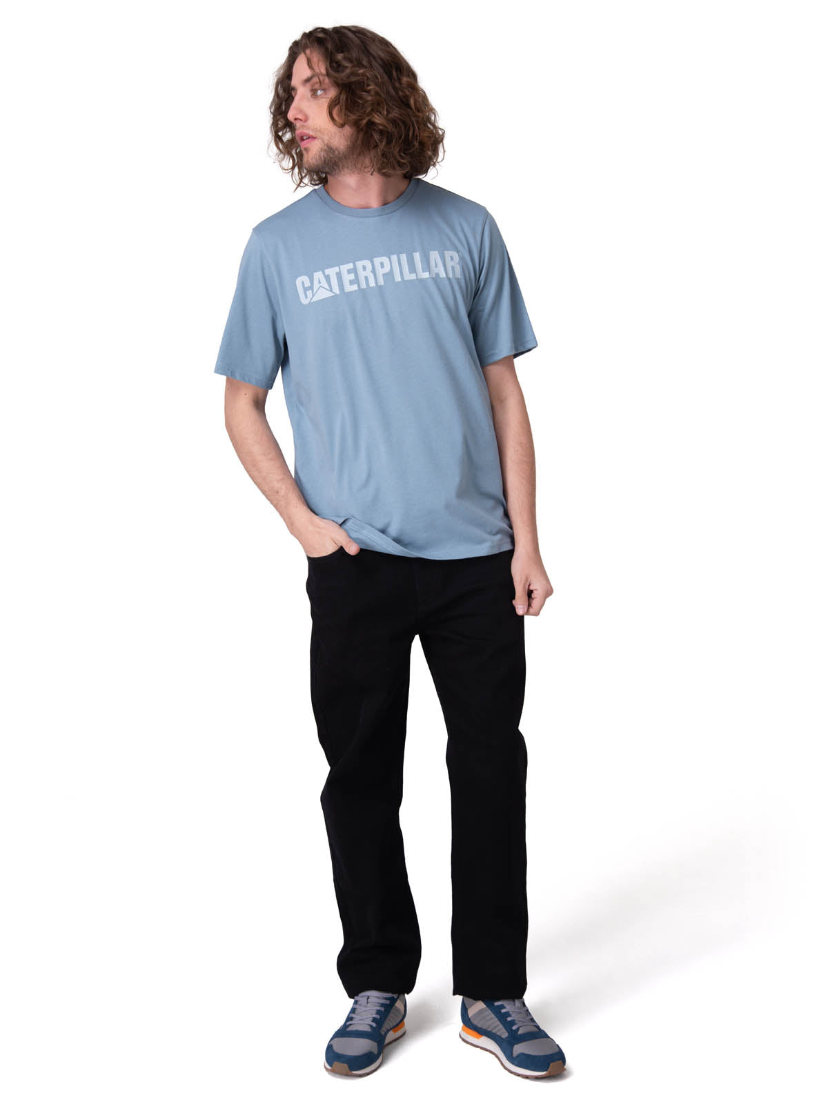 Polera Manga Corta Hombre Caterpillar Logo Tee Celeste