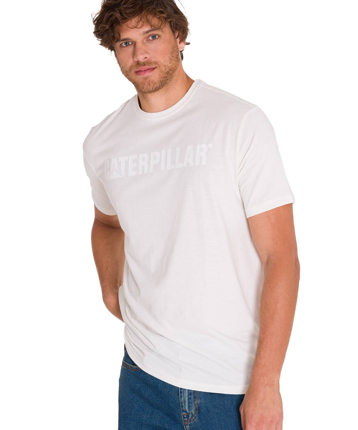 Polera Manga Corta Hombre Logo Caterpillar Blanco Cat