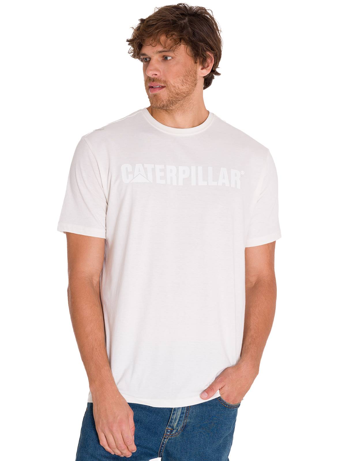 Polera Manga Corta Hombre Logo Caterpillar Blanco Cat